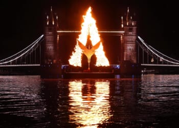 Londoners felt the heat as a fire sculpture inspired by Avatar lit up the Thames