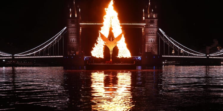 Londoners felt the heat as a fire sculpture inspired by Avatar lit up the Thames