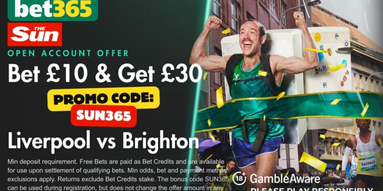 £30 bonus for Liverpool vs Brighton with SUN365