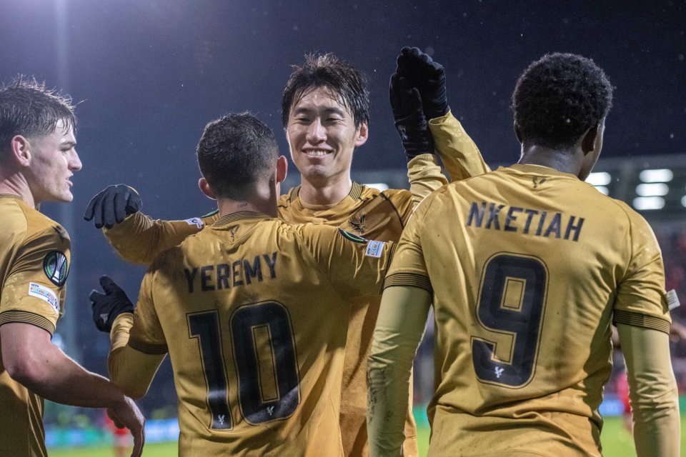 Crystal Palace players celebrate during a UEFA Conference League match.