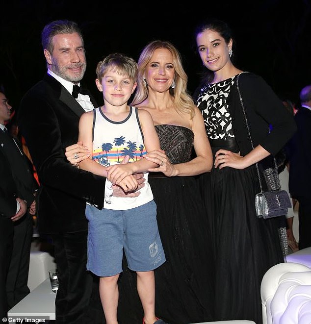 Preston died in July 2020, two years after being diagnosed with breast cancer; (Travolta, Preston, Ella and Ben in 2018)