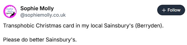 The journalist posted it to the social media site Bluesky and called it 'transphobic'