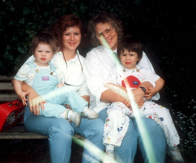 Kirsty pictured with her two sons and mother Jean, who ran the Justice for Kirsty campaign investigating the star's death