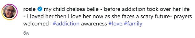 In October, Chelsea Belle's estranged mother Rosie asked fans for compassion and support for the 28-year-old (pictured in 2006)