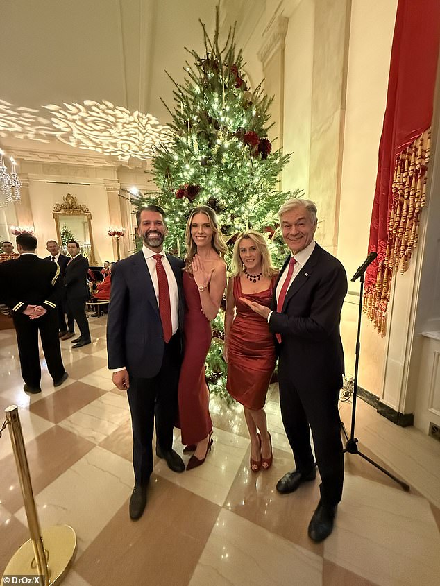 Trump Jr, 47, announced his engagement to socialite Anderson (both pictured left) on Monday