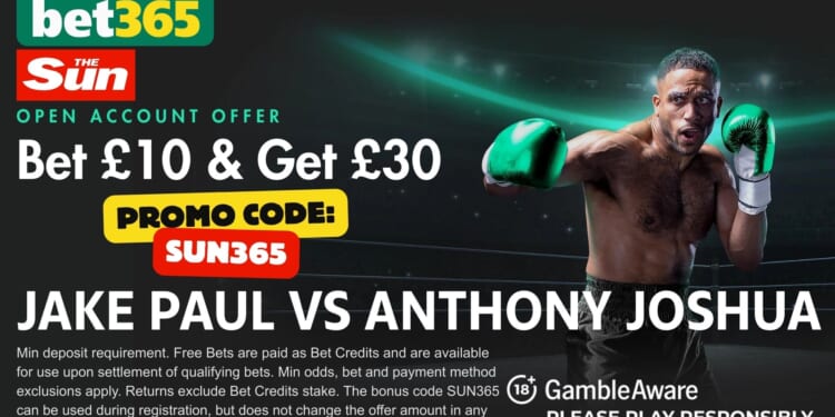 £30 bonus for Jake Paul vs Anthony Joshua with SUN365