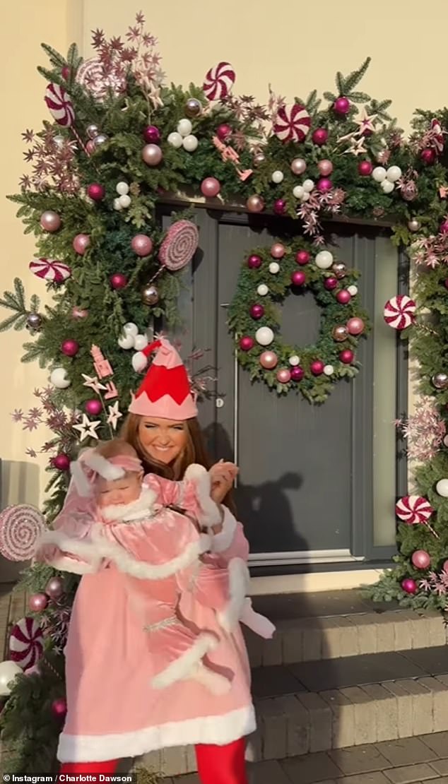 Charlotte Dawson channelled a winter wonderland with candycanes, stars and scattered pink baubles