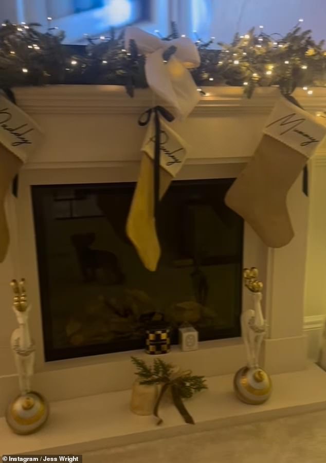 Jess Wright stuck to a white and gold colour scheme with stockings, bells - and some statement reindeer statuettes