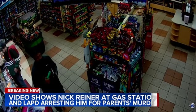 Footage shows the Nick Reiner, wearing a black cap and a red backpack, queueing up and purchasing the drink before cops apprehended him