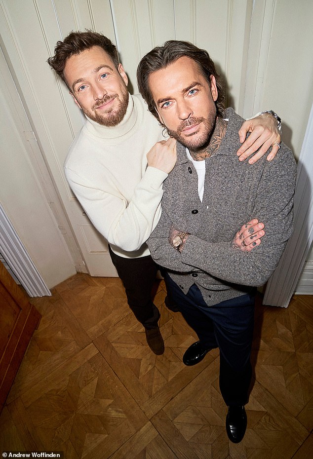 Sam wears an Octobre jumper with trousers from Mango and Bobbies shoes, while Pete wears a UniQlo t-shirt under a Mango cardigan with M&S trousers and Bobbies shoes