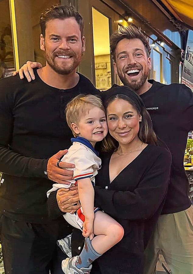 Sam, 33, with his fellow Made In Chelsea star and sister Louise, her fiancé Ryan Libbey and their son Leo