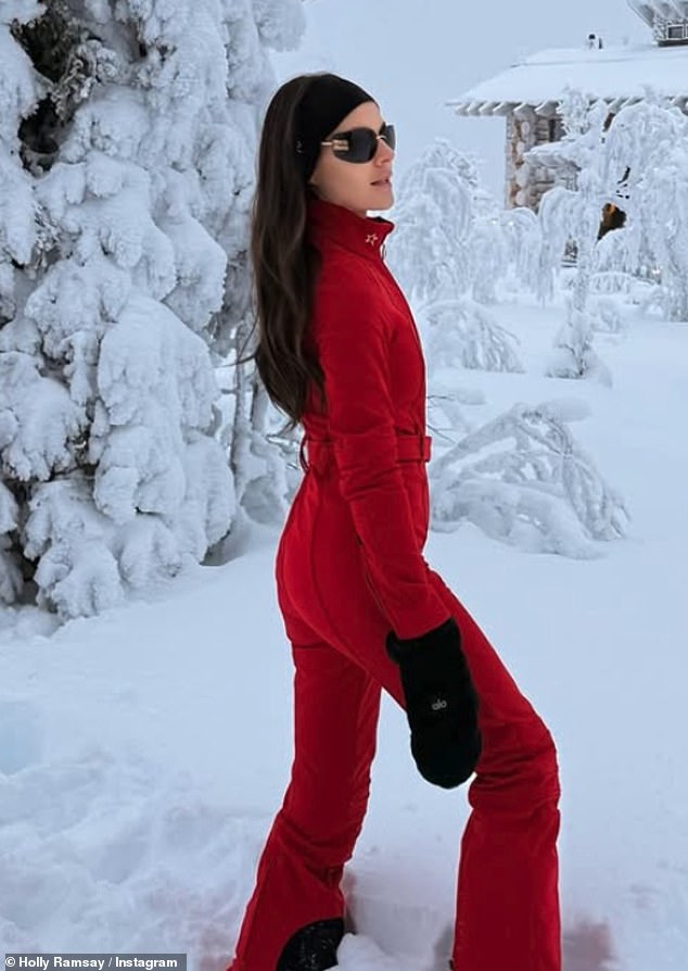And while the Peaty family marked the milestone birthday back in the UK, Holly slipped into a stylish red ski suit for a slew of snowy Instagram snaps