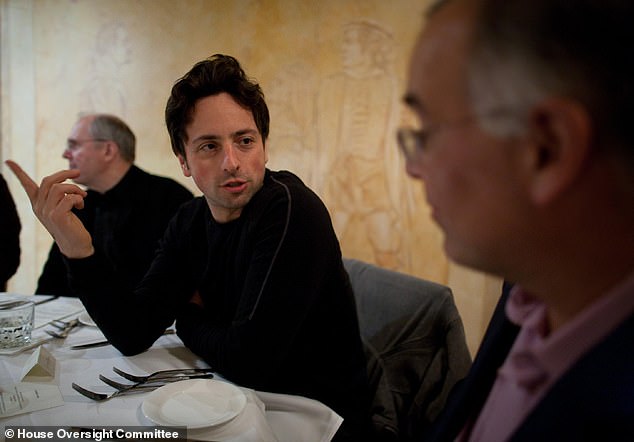 Sergey Brin (left) and David Brooks (right) appeared deep in conversation is this photograph released by House Democrats. This same image can also be found on the Edge website