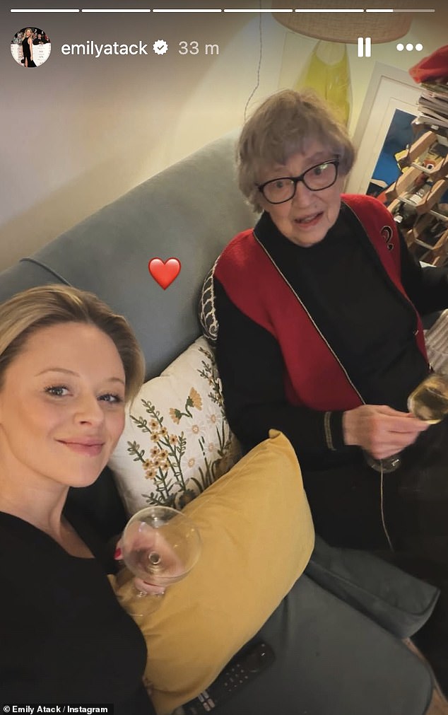 Elsewhere on the special day, the actress was joined by her grandmother Elizabeth Robbins, mother of singer Kate, 67, with the pair enjoying a glass of bubbly together