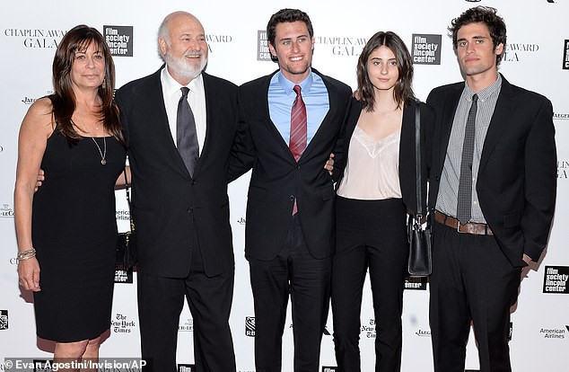 Nick had been living in the guesthouse of the Reiners' Brentwood mansion, after years of substance abuse issues and some periods of homelessness. (Pictured: Rob and Michele Reiner with children Jake, Romy and Nick)