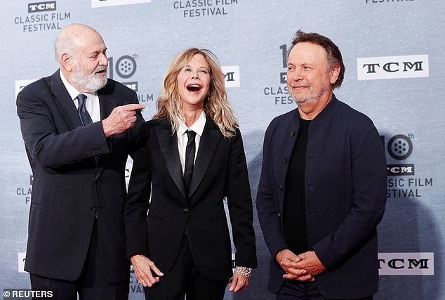At the O'Brien party, it is now known that Nick was acting erratically and disturbing fellow partygoers. (Pictured: Rob with When Harry Met Sally stars Meg Ryan amd Crystal)
