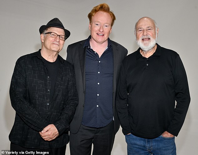 But, in a bombshell revelation, an insider now tells the Daily Mail that, during Monday's impromptu memorial, further details about the blow up at the O'Brien party were discussed. (Pictured: Albert Brooks, O'Brien and Rob)