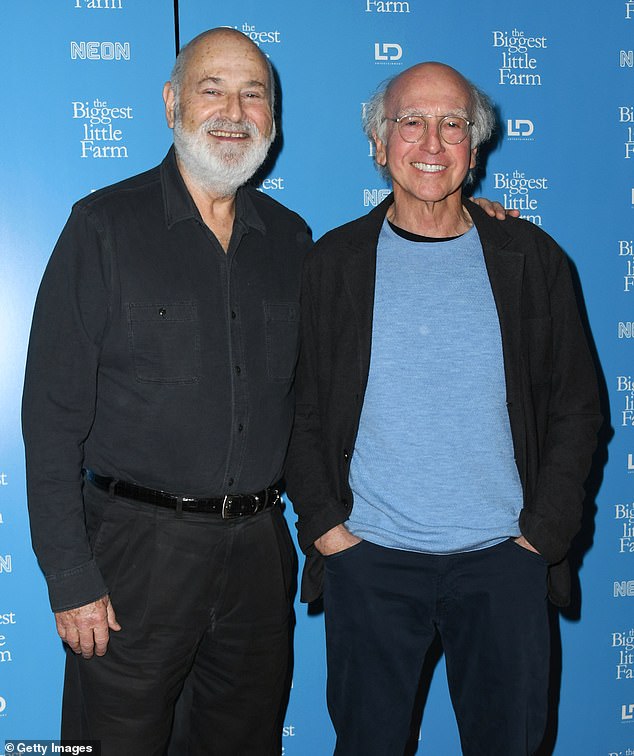 As one of the A-listers told it, after the blow up with Nick, Rob became emotional, going over to a group of friends and saying: 'I'm petrified of him [Nick]. I can't believe I'm going to say this but I'm afraid of my son. I think my own son can hurt me.' (Pictured: Rob and Larry David)