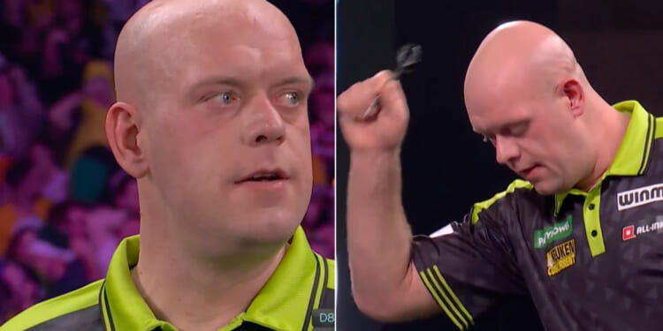 Van Gerwen close to tears and makes angry gesture after worst ever World Championship performance following horror year