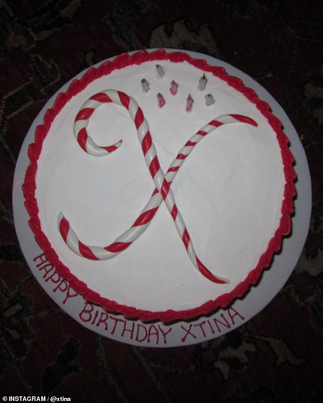 She feasted on a festive, candy cane themed birthday cake