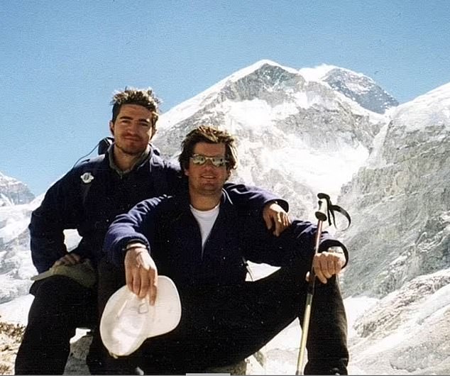 'I never dealt with it really, because I never truly believed it at the time, firstly. Because he was a huge hero to me. I was very young. I didn't believe it when I first heard it,' he said (Michael Matthews (L) with friend Jamie Everet (R) in front of Everest)