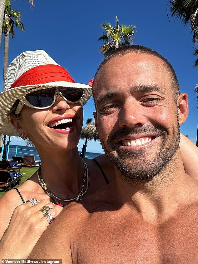 Elsewhere in the interview, the CleanCo founder revealed he felt his relationship with wife Vogue Williams 'slipping away' as he detailed how she helped him quit alcohol in a new candid interview (Spencer and Vogue pictured)