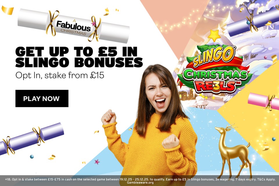 Promotion for Slingo Christmas Reels offering up to £5 in bonuses.