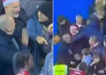 Shocking moment Luton fan PUNCHES fellow supporter in face live on Sky Sports after Reading defeat