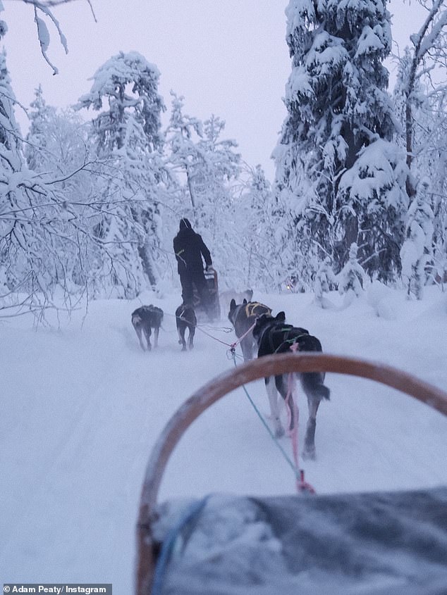 The family took to a sled during their outdoor excursion in Scandinavia on Thursday