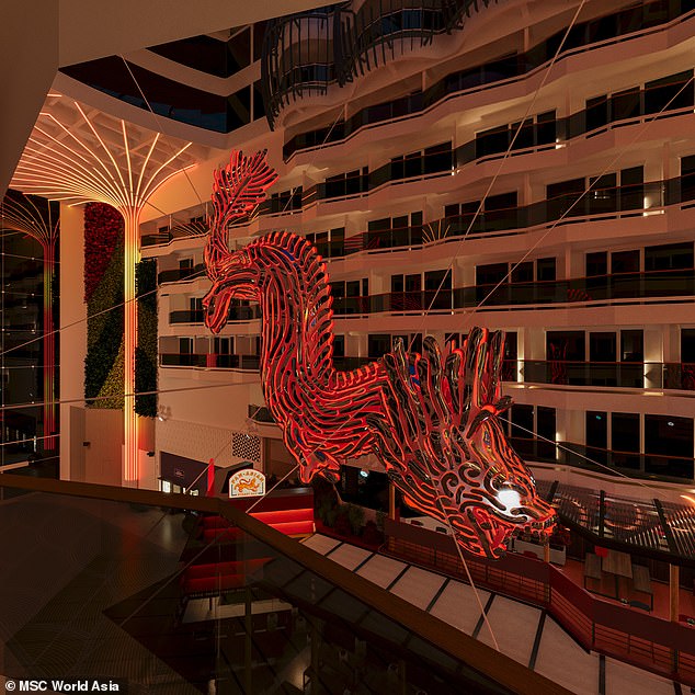 The ship's centerpiece will be a dragon sculpture, one of the Asian-inspired touches throughout