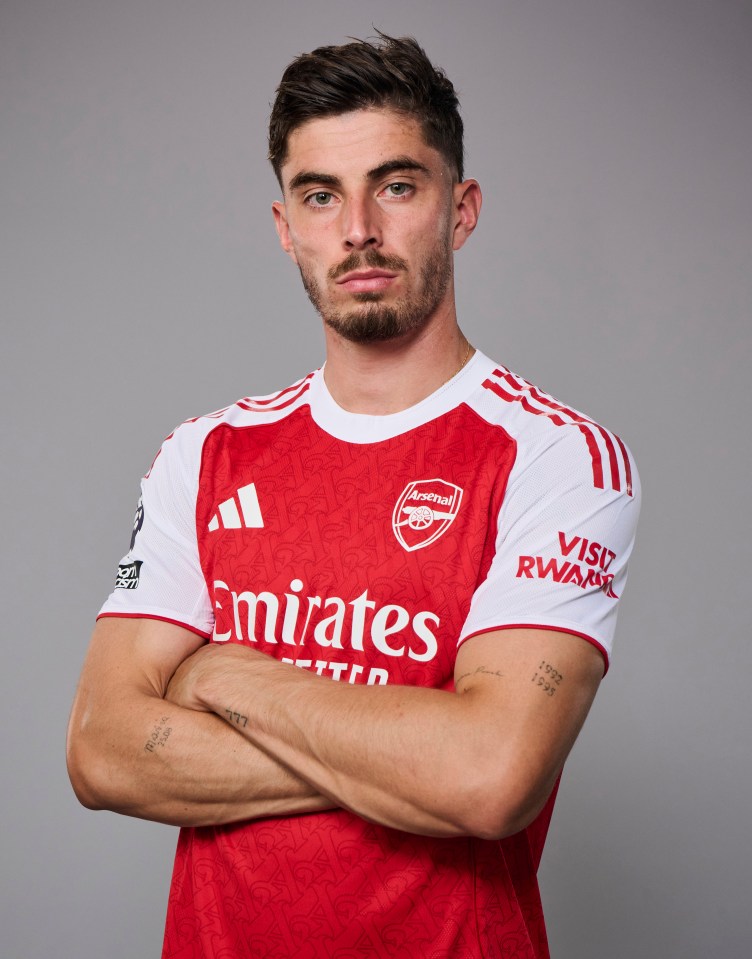 Kai Havertz in an Arsenal kit, posing during Media Day.