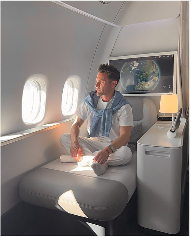 The luxurious cabin on Air France La Premiere, which features two seats, two screens and five windows