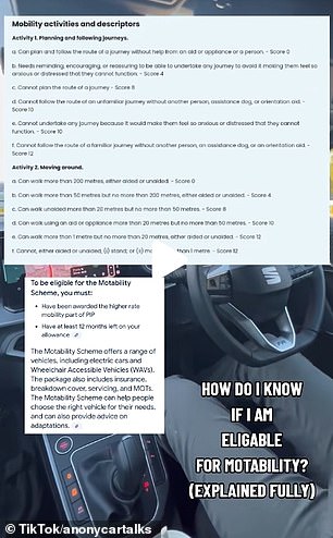 In other videos, he advises his followers how to find out if they are eligible for the Motability scheme
