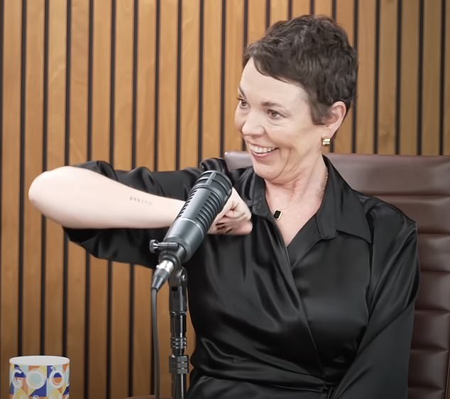 The Favourite star revealed her secret tattoo tribute to her husband Ed Sinclair during an interview earlier this year - showing off her forearm inking for the first time (pictured)
