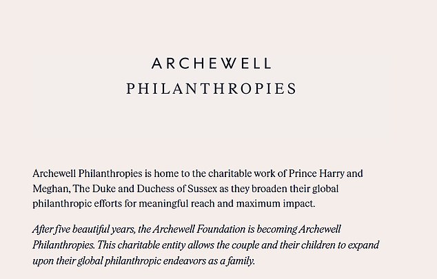 The Sussex film and card were revealed as the couple announced that their Archewell Foundation charity will be renamed Archewell Philanthropies. The statement said that the couple 'and their children' will broaden their work globally
