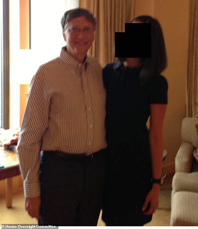Gates pictured with another anonymized woman in a photo released as part of the Epstein files