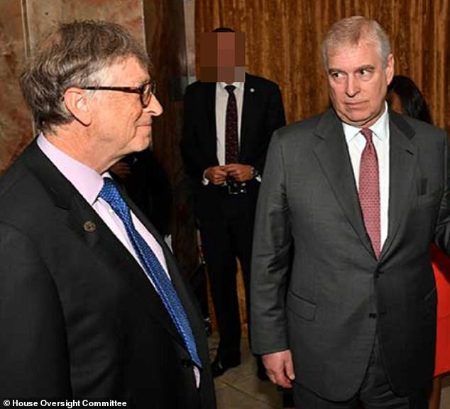 Gates was also seen standing alongside Andrew Mountbatten-Windsor - formerly Prince Andrew