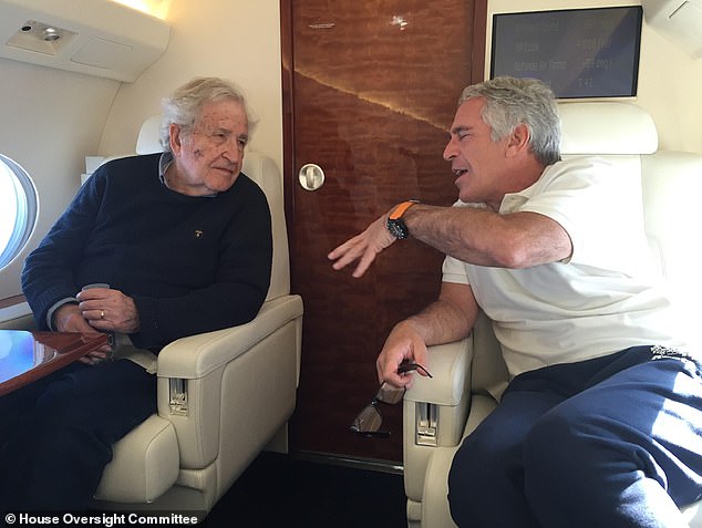 Among those photographed is famous linguistics professor Noam Chomsky, who is pictured alongside Epstein on a private flight