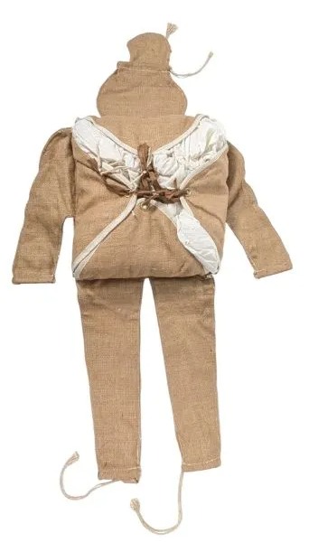D-Day 'Rupert' paradummy made of burlap with white fabric parachute straps.
