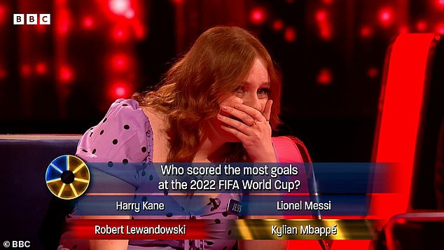 Although Jess had played a strong game in her stint, she eventually lost out on the prize due to a football question