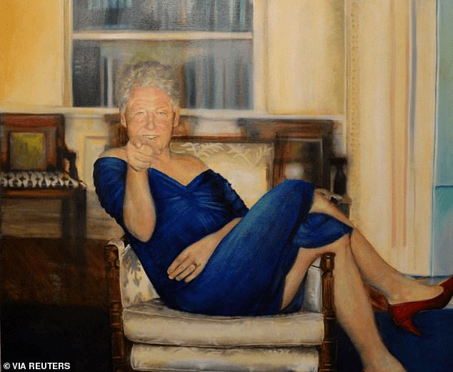Inside Epstein's home, an infamous painting of Clinton wearing a blue dress was hung on the wall
