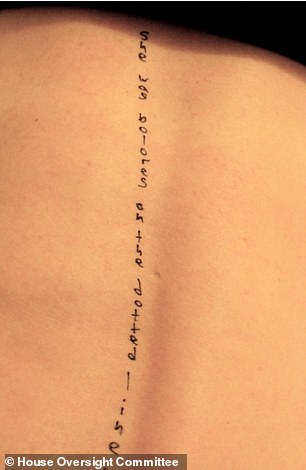 A woman's back is seen in another picture, again with a Lolita quote written on it