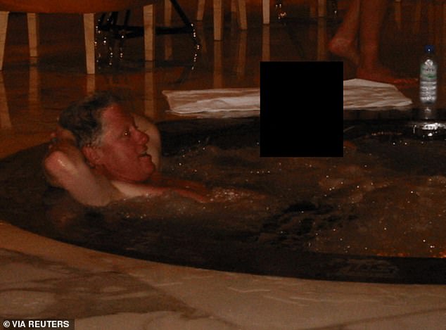 Images show several of former President Bill Clinton, including one of him partying in a hot tub