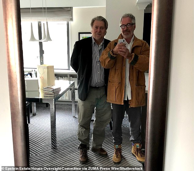 Here Epstein poses for a mirror selfie with Trump advisor Steve Bannon