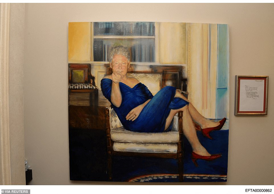 A humiliating painting of former President Bill Clinton wearing a blue dress, an image that became infamous amid the fallout of the Epstein scandal, was found hanging inside the Manhattan townhouse