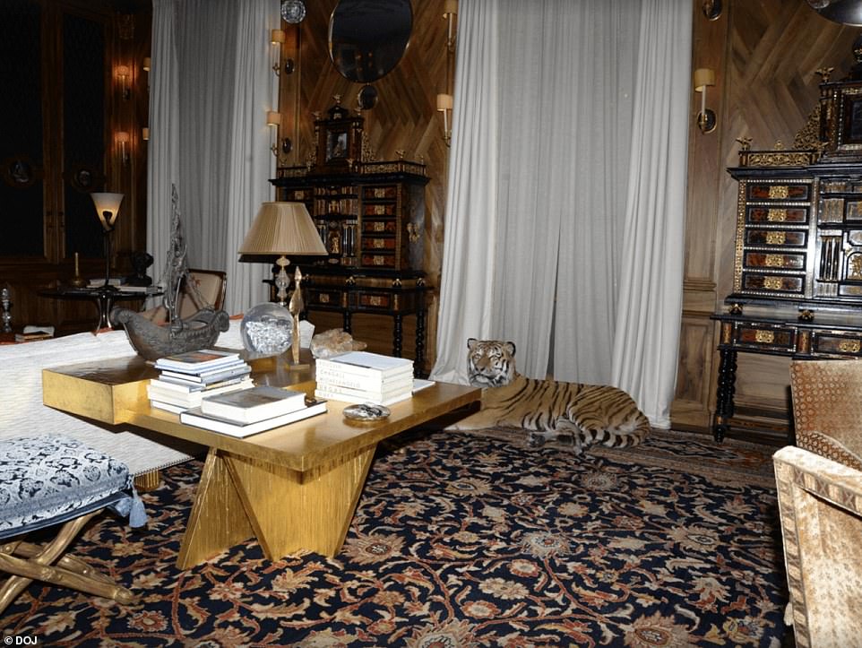 Rooms in Epstein's home were adorned with lifelike tigers and gaudy carpets