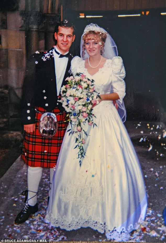 Sandie on her wedding day to husband Darren. Her family have been supportive of her during her campaign