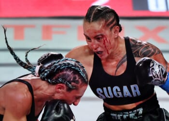 Why is there blood on the canvas for Jake Paul vs Anthony Joshua?