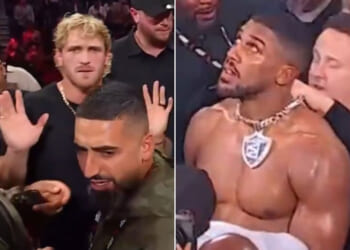 Anthony Joshua's security forced to confront Logan Paul as he tries to snatch boxer's £370k chain after Jake Paul fight