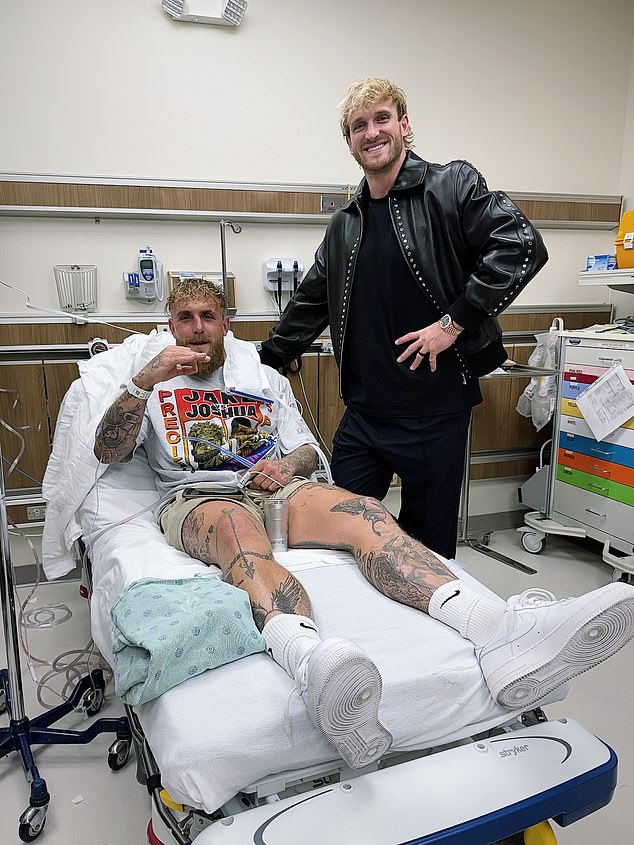 Jake's brother Logan visited him in hospital and posted this photo from his bedside